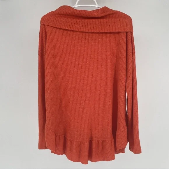 ANTHROPOLOGIE MAEVE ADDIE RUFFLED HEM HACCI LONG SLEEVE COWL NECK TOP ORANGE MED - Picture 3 of 11